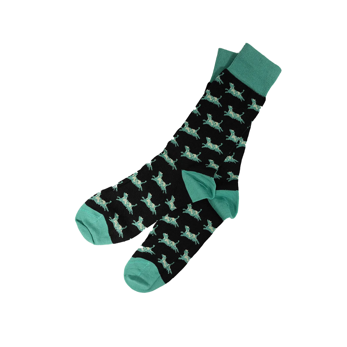 Leaping Cow Socks in Black w/ Green Cows color