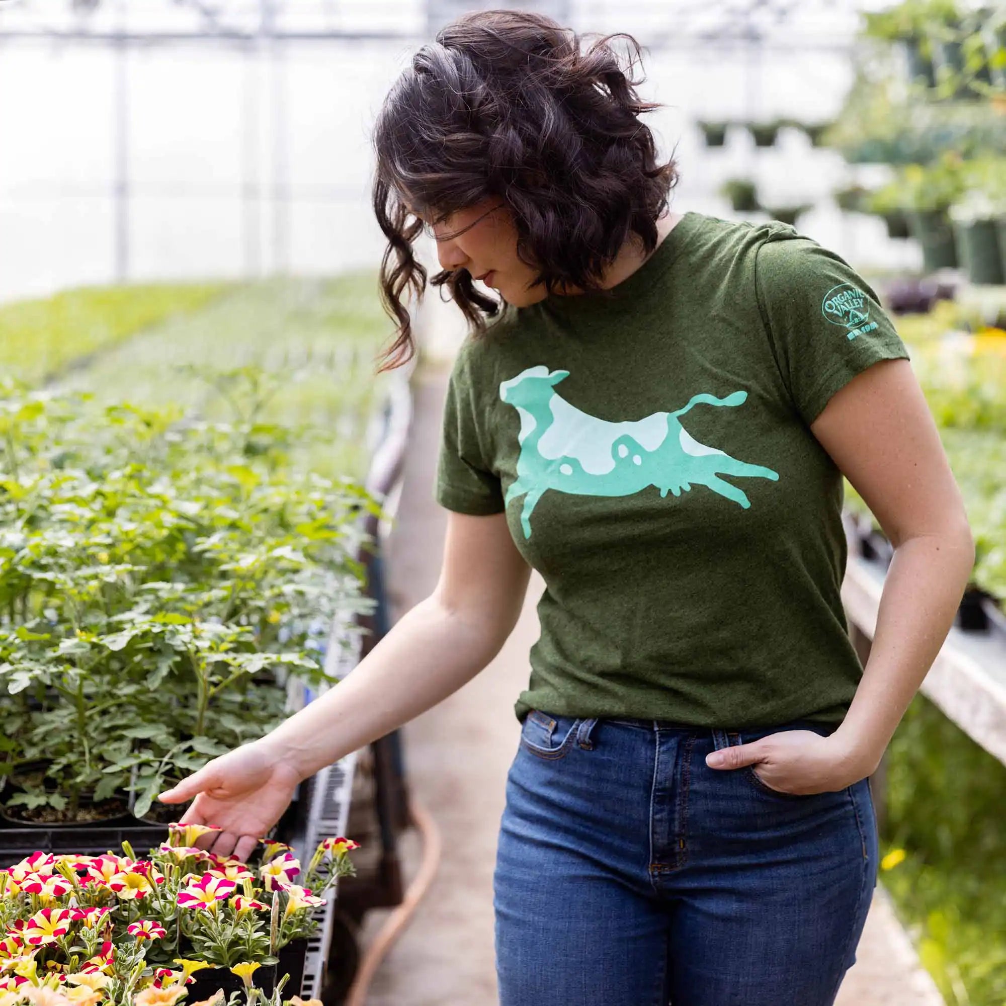 Leaping Cow Tee in Grass color