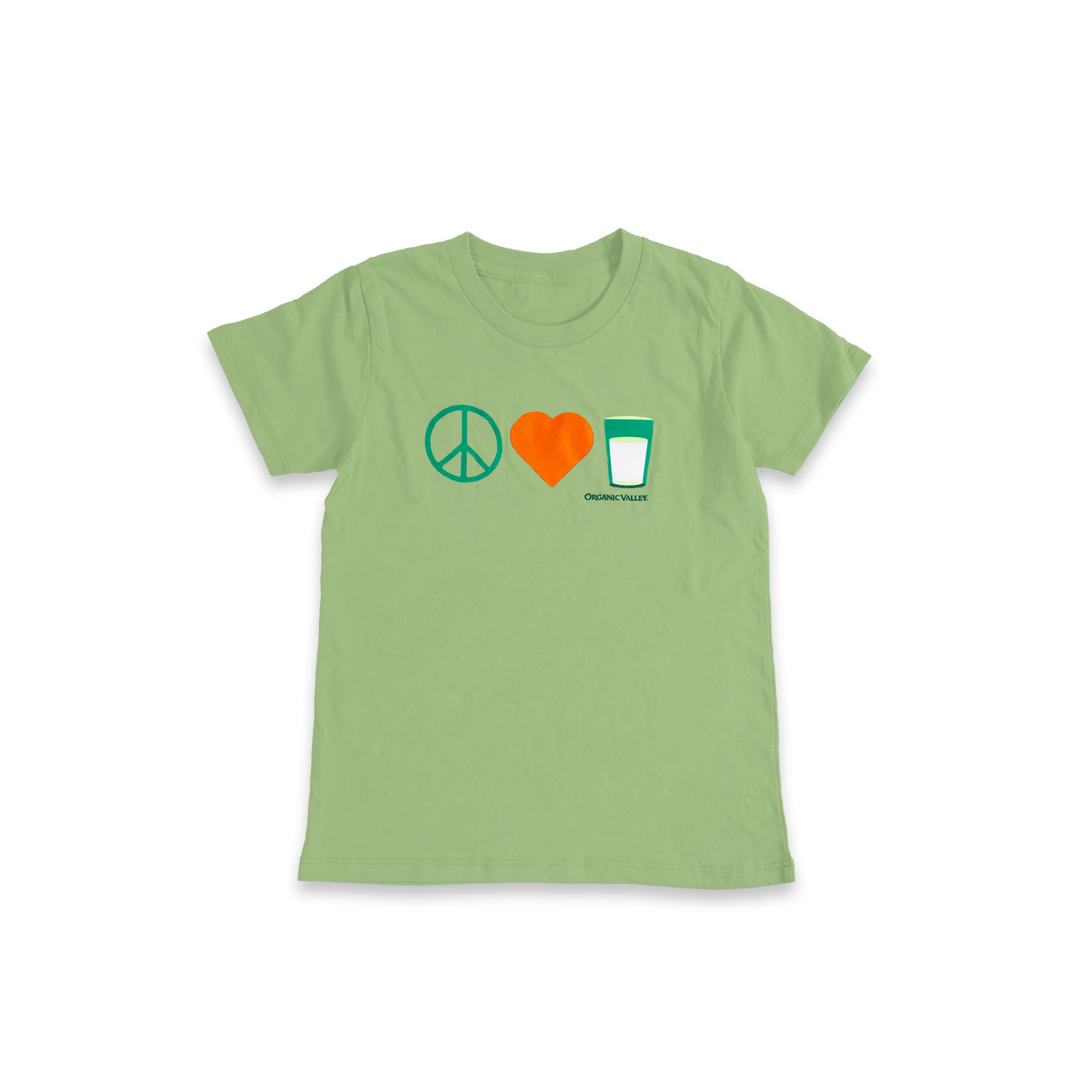 Peace, Love, Milk Kids Tee in Avocado color