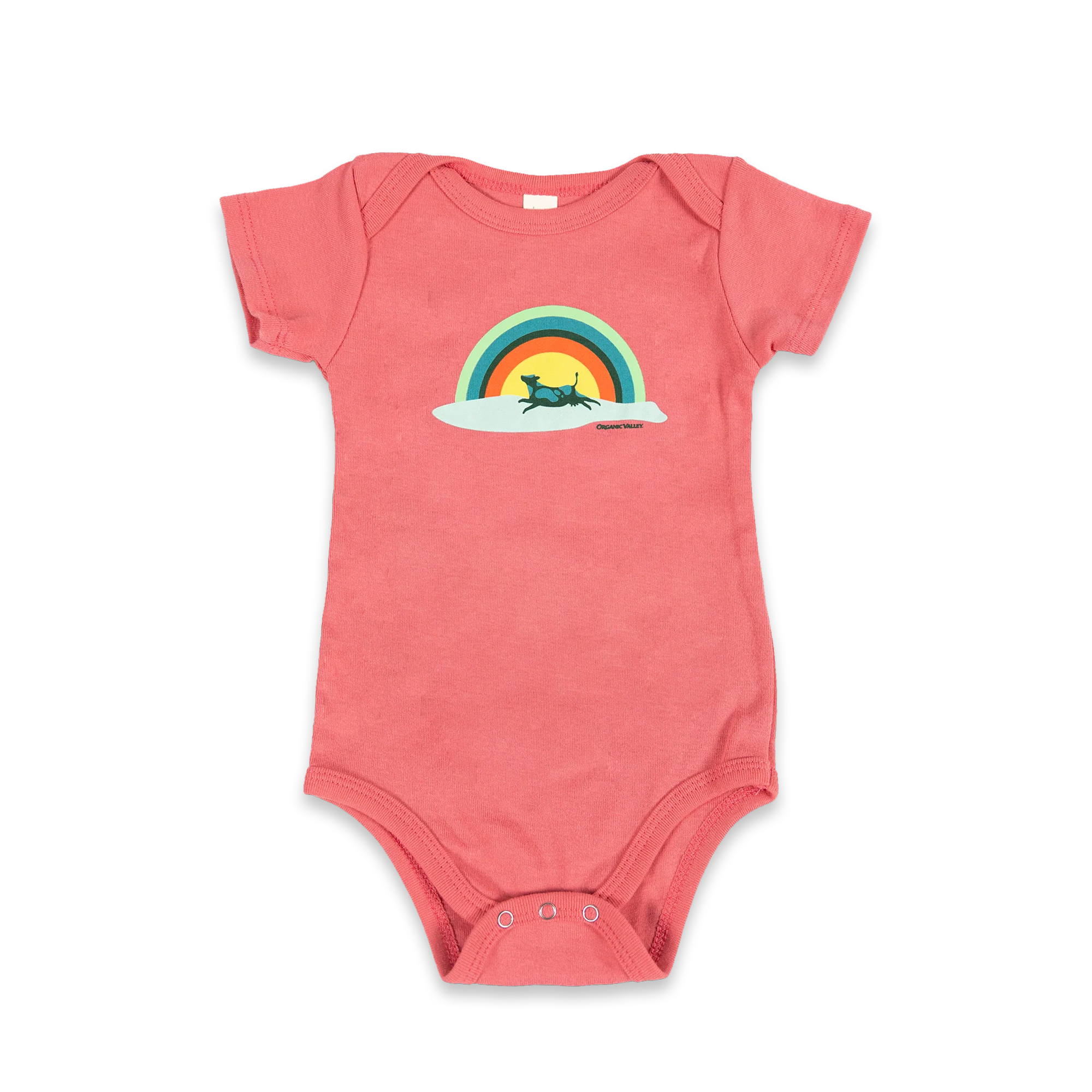 Rainbow Cow Infant Bodysuit in Coral color